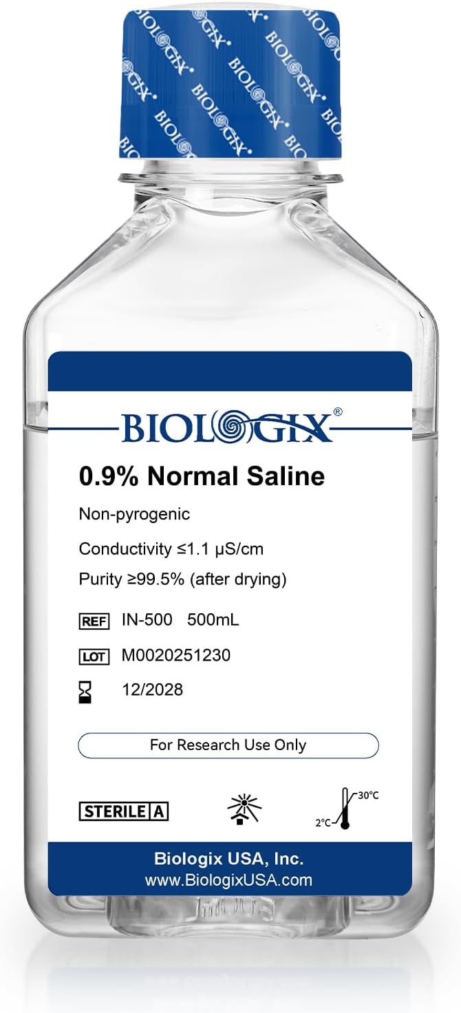 0.9% Normal Saline Solution, 0.1μm Filtration Sterilized Sodium Chloride Solution, Ready-to-Use Buffer for Lab Research Only, 500ml/Bottle (500ml Total)