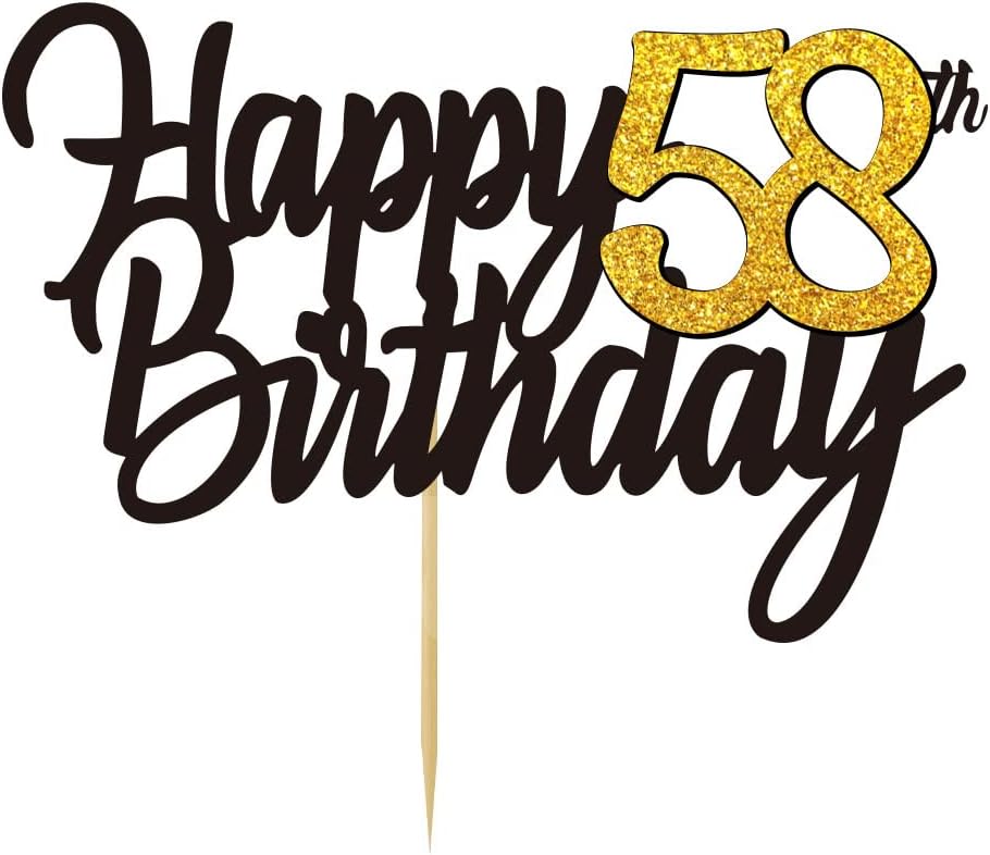 Happy 58th Birthday Cake Toppers Glitter 58th Anniversary Cake Topper 58 Years Loved Bday Decorations 58 Gold Birthday Cake Decorations Fifty-eight Party Supplies for Women Men(Black Gold)