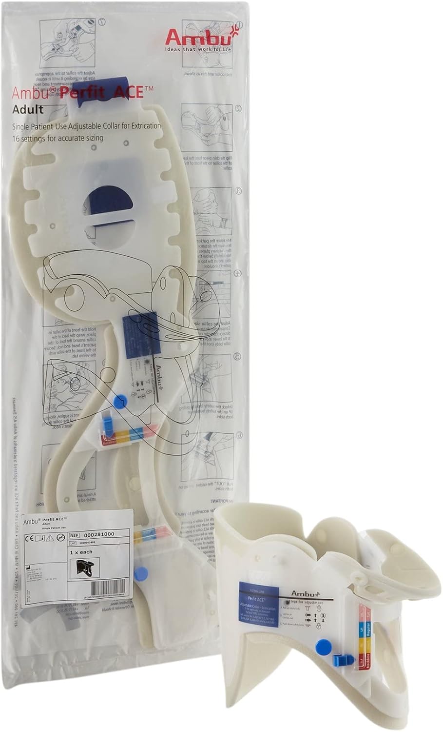 Ambu Perfit ACE Preformed Extrication Cervical Collar One Size Adjustable Neck Circumference 000281000 30 per Case