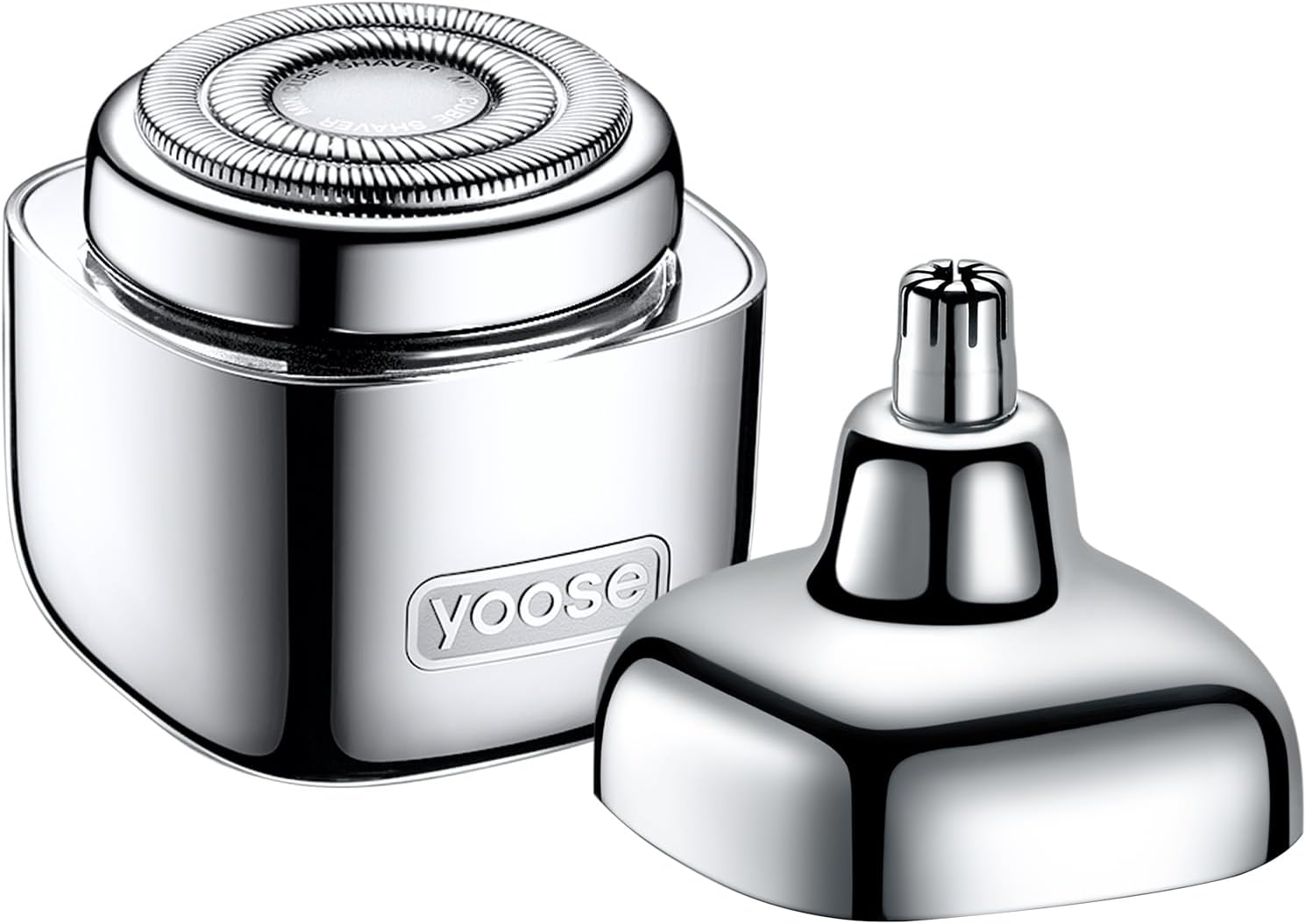 yoose 2-in-1 Grooming Tool for Men – Mini Electric Shaver & Nose Hair Trimmer, Compact & Travel Ready, Full Body Alloy, IPX7 Waterproof, USB-C Rechargeable for Quick Touch-Ups, Silver