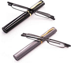 Viseng 2 Pack Slim Mini Metal Reading Glasses Compact Lightweight Portable Readers with Glasses Case for Reading Case +1.5