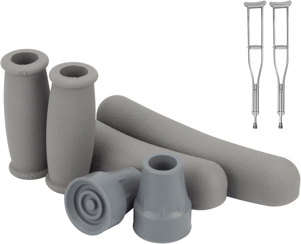 Replacement Crutch Pads, Padding for Walking Arm Crutches, Crutch Accessory Replacement Kit with Hand Grips Covers Crutch Hand Grip and Crutch Tips, Fits Standard Aluminum Crutches, 6 Pieces