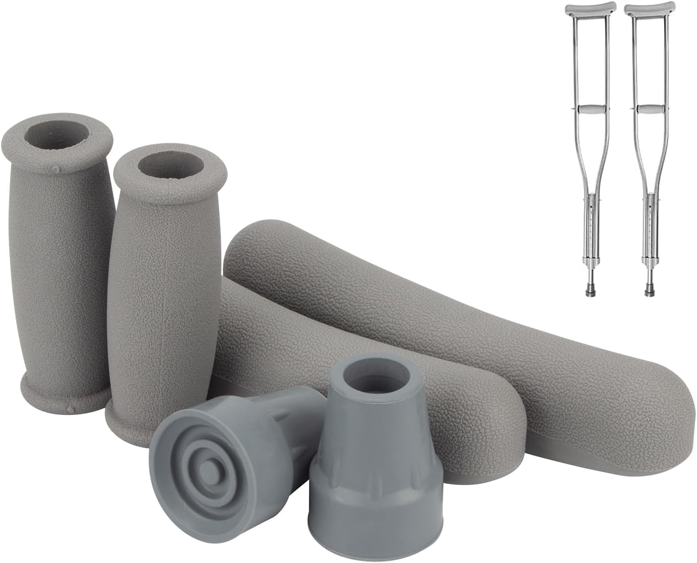 Replacement Crutch Pads, Padding for Walking Arm Crutches, Crutch Accessory Replacement Kit with Hand Grips Covers Crutch Hand Grip and Crutch Tips, Fits Standard Aluminum Crutches, 6 Pieces