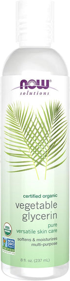 NOW Foods Solutions, Organic Vegetable Glycerin Oil, 100% Pure, Softening and Moisturizing Multi-Purpose Skin Care, 8-Ounce