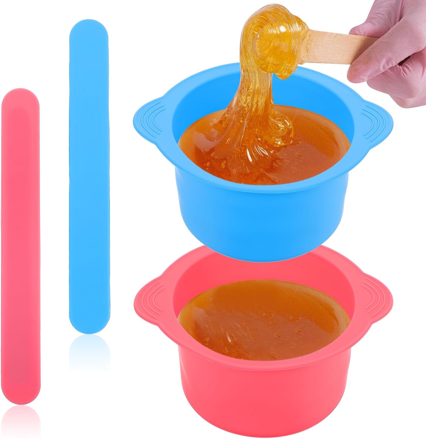 cobee 2 Pcs Silicone Wax Pot Liners, Silicone Wax Warmer Liner Non stick Wax Bowl for Wax Warmer Wax Melt Warmer with 2 Pcs Wax Spatula Sticks for Hair Removal Compatible with 16 oz Waxing Kit