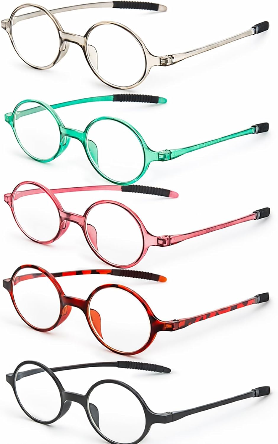 5-Pack Vintage Round Reading Glasses for Women & Men - Retro Small Oval Eyeglasses, Round Readers for Stylish