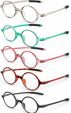 5-Pack Vintage Round Reading Glasses for Women & Men - Retro Small Oval Eyeglasses, Round Readers for Stylish