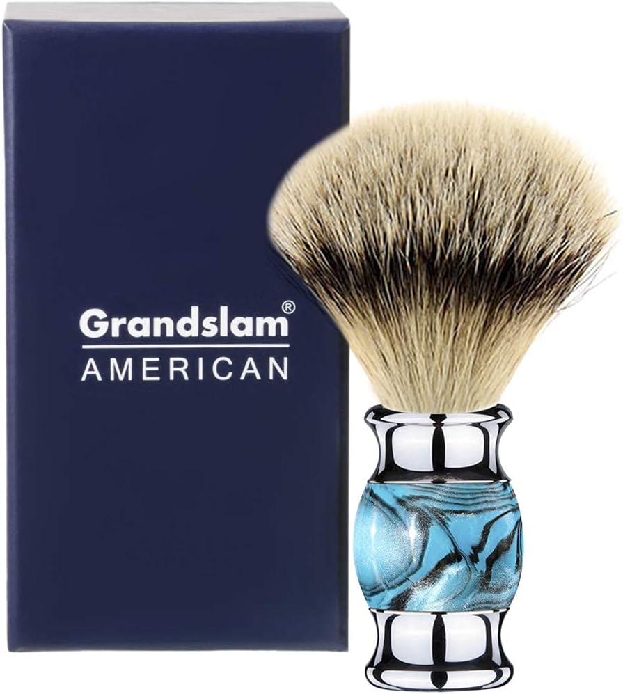 Grandslam Finest Badger Shaving Brush with Resin Handle- Engineered for the Best Shave of Your Life (Blue)