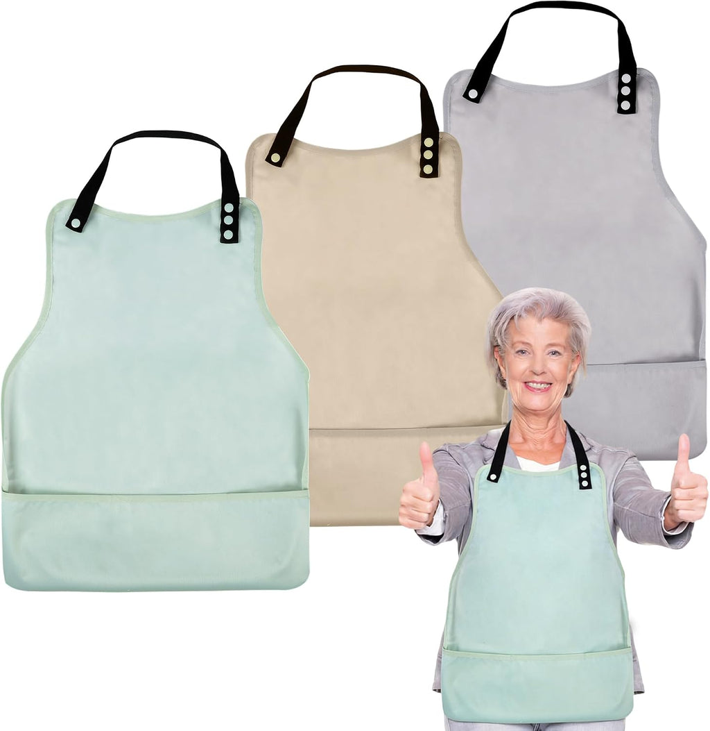 Leekalos 3 Pack Large Adult Bibs, Adjustable Reusable Waterproof Washable Dining Clothing Protector with Crumb Catcher
