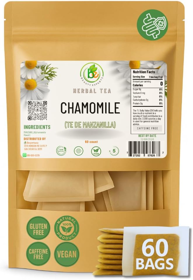 Manzanilla Té (Chamomile Tea) – 60 Premium Tea Bags – 100% Natural Herbal Infusion (Matricaria chamomilla) – Soothing Nightly Ritual – Caffeine-Free, Vegan, Non-GMO – Authentic by BEXPERTSUSA