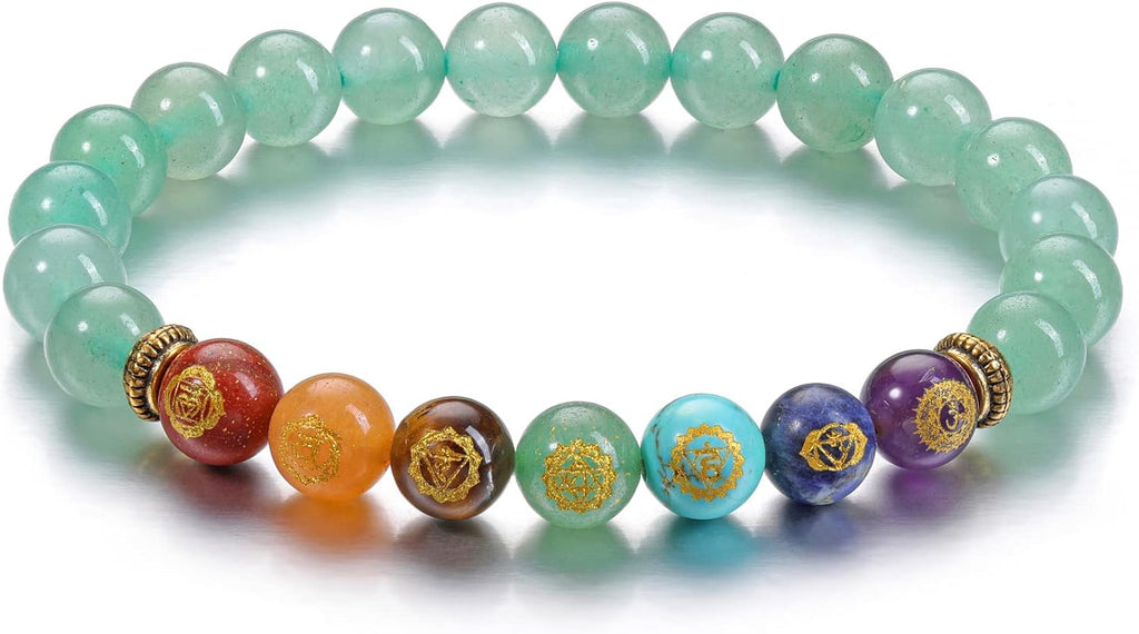 Natural 8mm 7 Chakra Stone Crystal Bracelet Reiki Healing Crystal Gemstone Beads Men Women Stretch Bracelet for Meditation, Protection