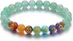 Natural 8mm 7 Chakra Stone Crystal Bracelet Reiki Healing Crystal Gemstone Beads Men Women Stretch Bracelet for Meditation, Protection