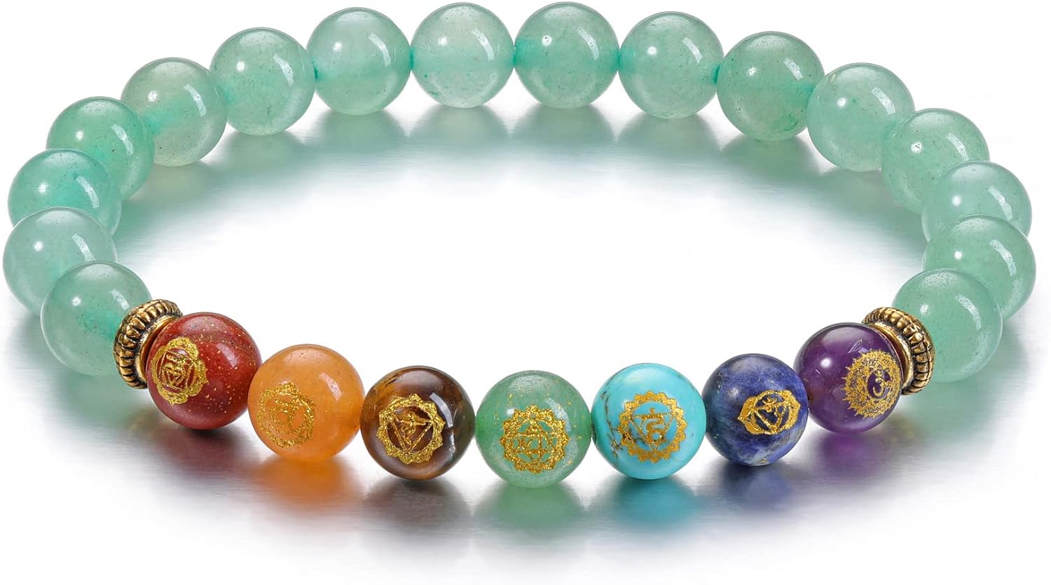 Natural 8mm 7 Chakra Stone Crystal Bracelet Reiki Healing Crystal Gemstone Beads Men Women Stretch Bracelet for Meditation, Protection