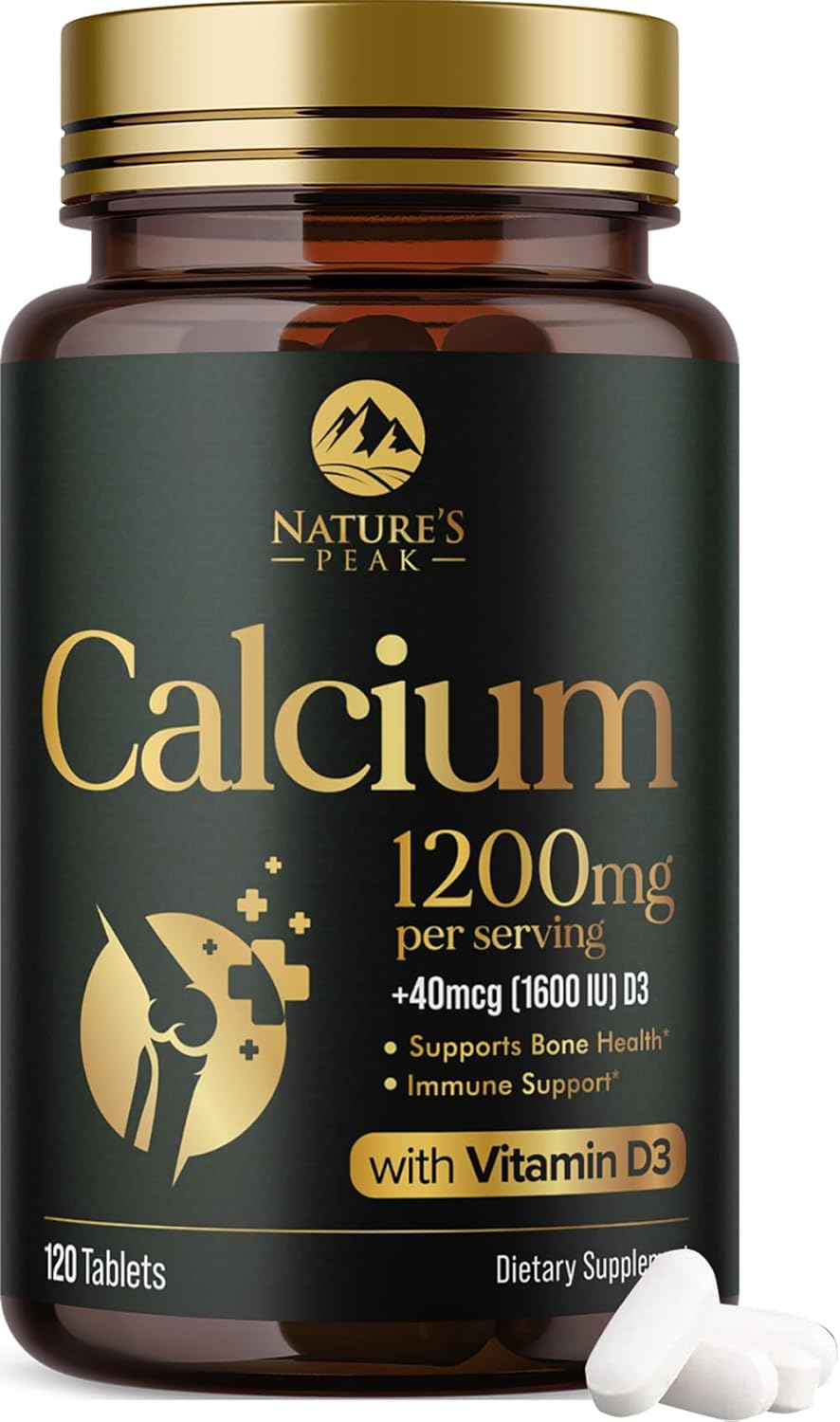 Calcium 1200 mg Per Serving with Vitamin D3 - Bone Health Supplement, Vitamin D & Calcium Supplements for Women & Men - Bone, Teeth & Immune Support, Nature's Calcium Pills, Bottled USA - 120 Tablets