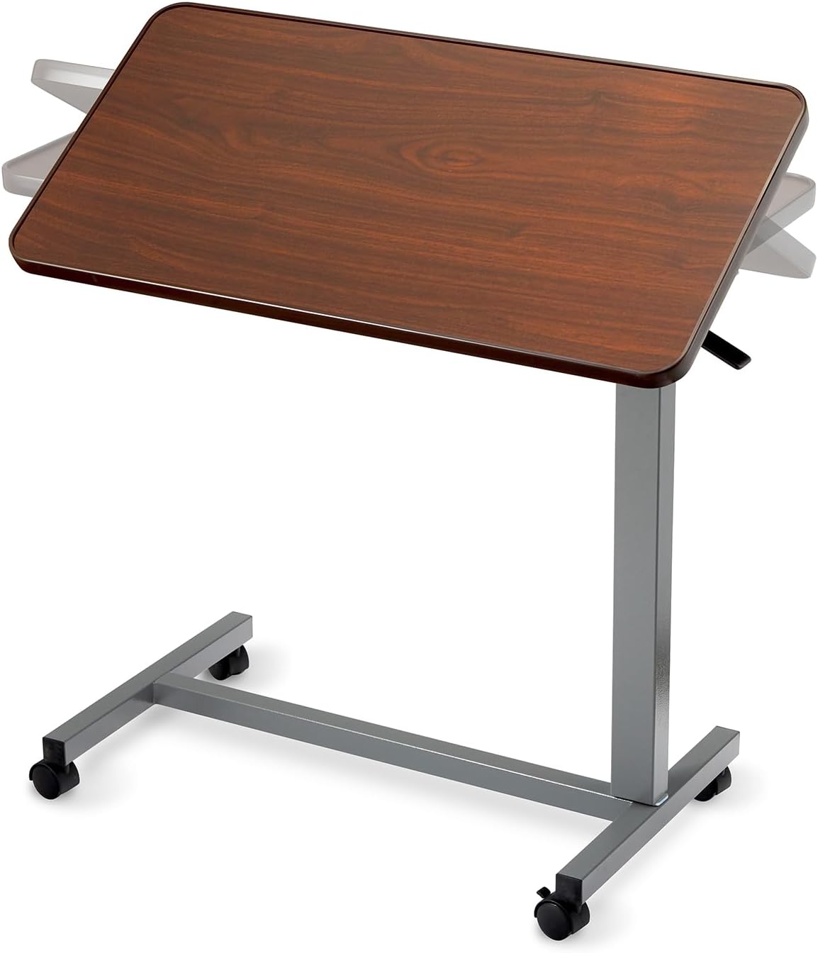 Invacare Bed Table, Height Adjustable & Tilting Overbed Table, Hospital Bedside Table, Medical Rolling Desk with Wheels, Waterproof Medical and Home Use L-Shaped Steel Base Over Bed Tray Table
