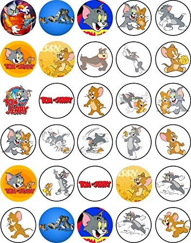 30 x Cupcake Toppers Themed of Cartoon Cat and Dog Collection - Edible Cake Decorations | Uncut on Icing Sheet