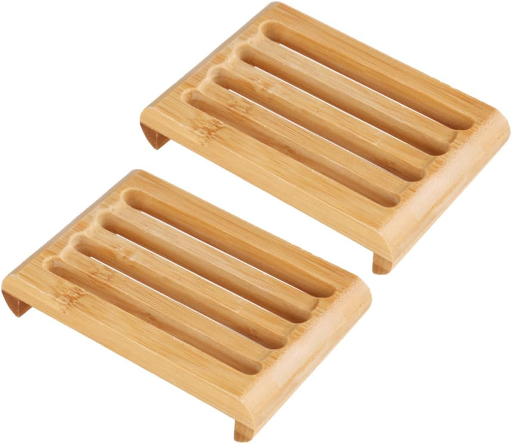 Cabilock 2pcs Bamboo Soap Dish Set Self-draining Soap Holder for Bathroom Kitchen Natural Ventilated Design for Bar and Sponges Compact