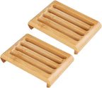Cabilock 2pcs Bamboo Soap Dish Set Self-draining Soap Holder for Bathroom Kitchen Natural Ventilated Design for Bar and Sponges Compact