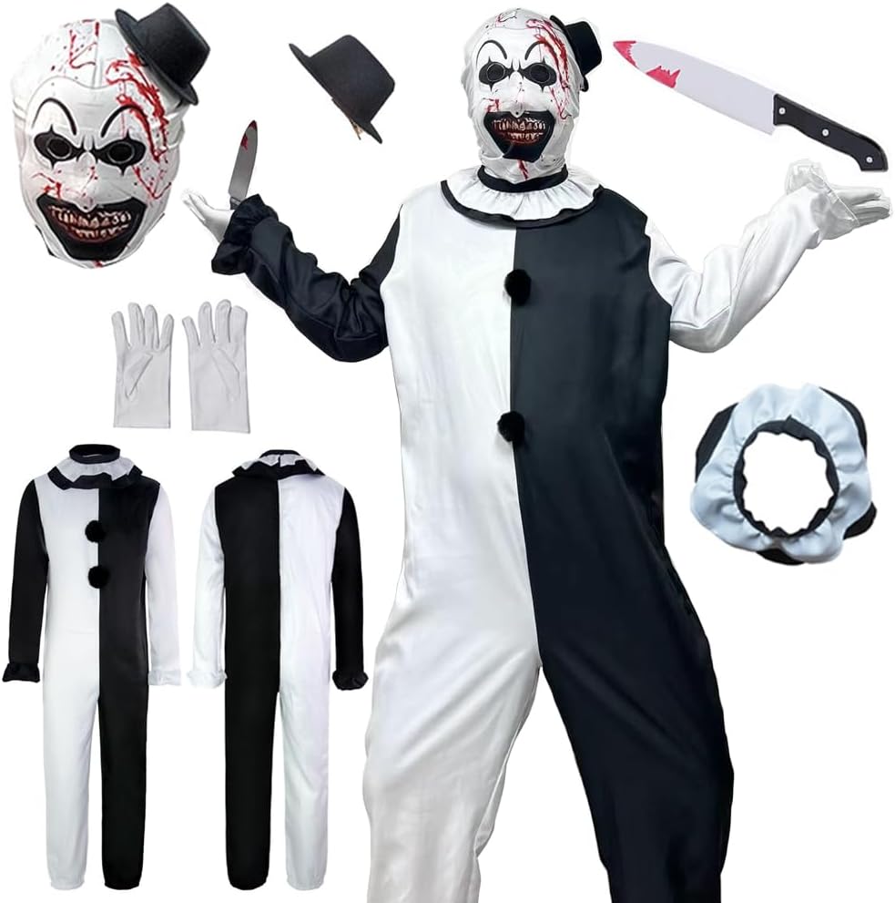 Movie Costume Jumpsuit Movie Outfit Black White Bodysuit Full Set Halloween With Mask