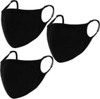 Black Cloth Face Mask 3 Pack,Washable, Reusable and Breathable Face Covering with Nose Wire and Adjustable Ear Protection Loops for Adult & Teens