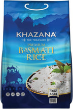Authentic Premium Basmati Rice by Khazana in 10 lb Bag - Aromatic and Flavorful Indian Grain - Non-GMO, Gluten Free, Kosher, Cholesterol Free
