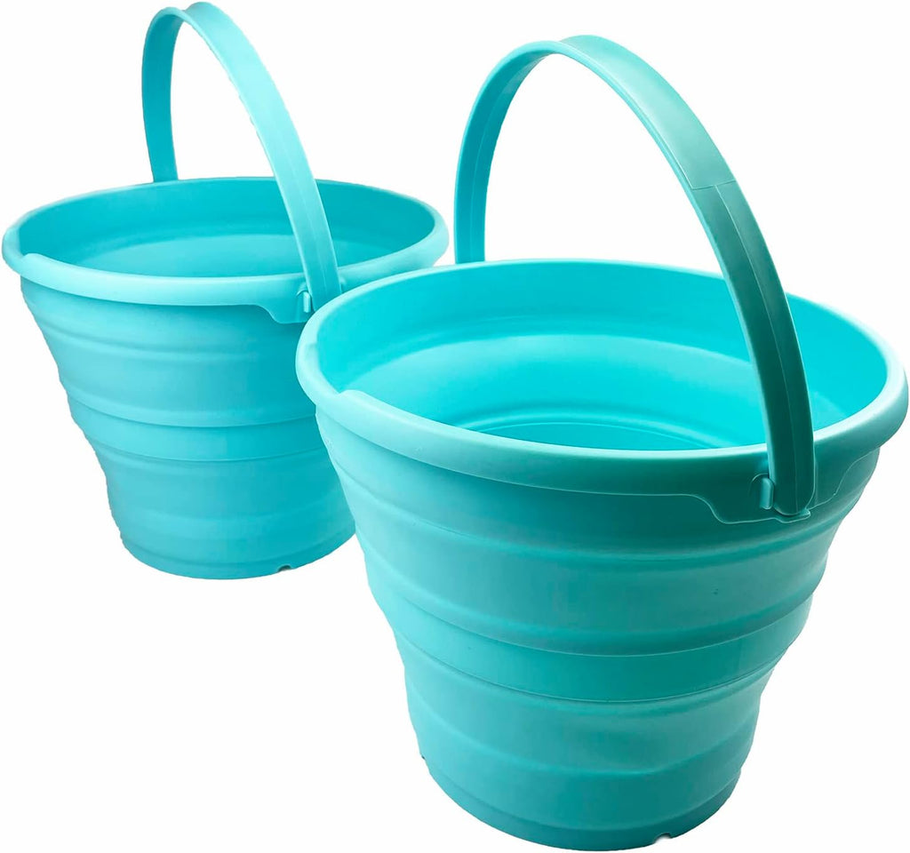SAMMART 10L (2.6 Gallon) Collapsible Plastic Bucket - Foldable Round Tub - Portable Fishing Water Pail - Space Saving Outdoor Waterpot, Size 33cm Dia (Jade (Set of 2))