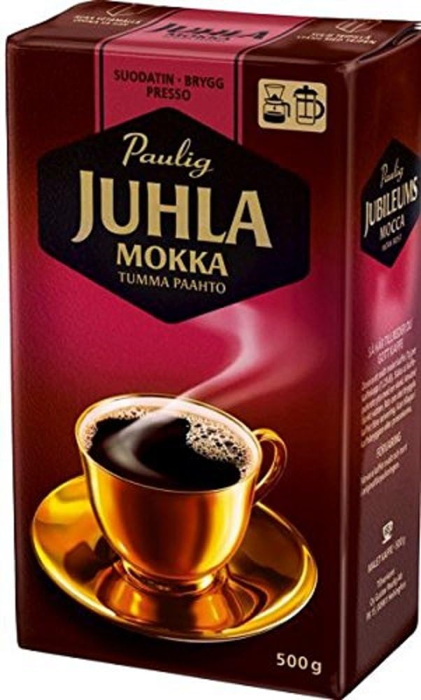 Paulig Juhla Mokka - Dark Roast - Fine Grind - Filter Blend Ground Coffee - Bag 500g (Finland) (12 Bags (Save 50%))