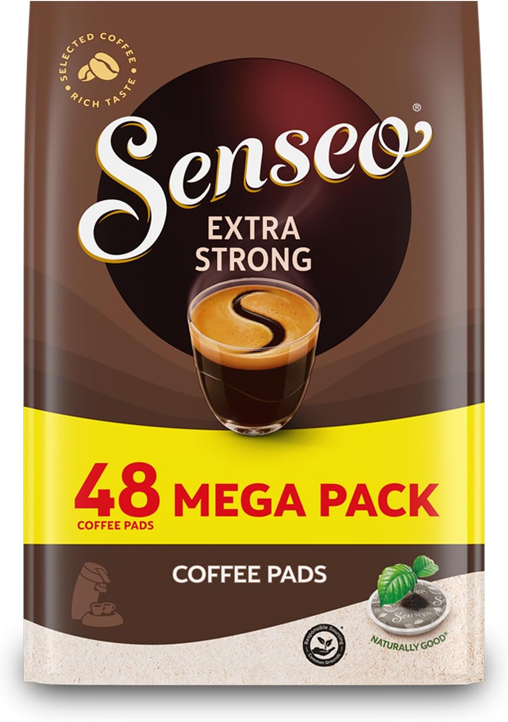 Senseo Extra Strong Coffee Pods – 48 Count (1 Pack) – Dark Roast with Intense & Bold Flavor and Rich Crema – Single-Serve Coffee Pads Compatible with Senseo & PeleCom Machines