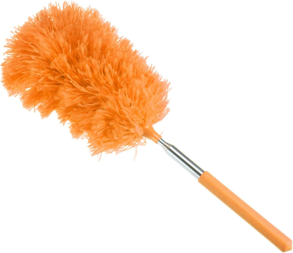 MECCANIXITY Microfiber Cleaning Duster, 12 to 31.5 Inch Washable Extendable Brush Flexible Feather Duster for Window Furniture, Orange