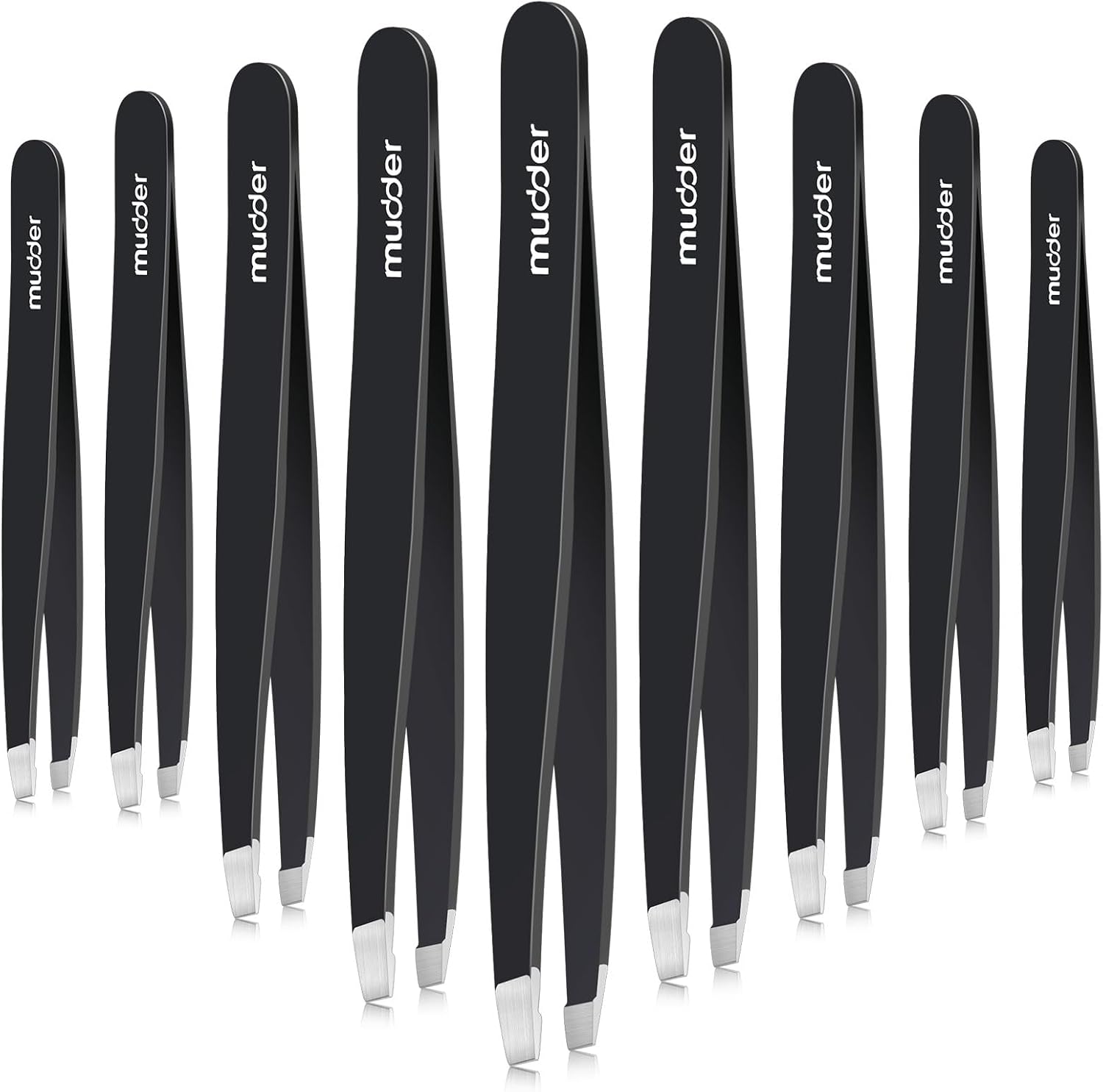 Mudder 12 Pcs Eyebrow Tweezers Set for Facial Hair Stainless Steel Slanted Tip Tweezers in Bulk for Men and Women (Black)
