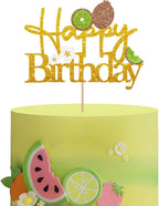 Kiwifruit Happy Birthday Cake Topper, Summer Fruit Cake Decor, Gold Glitter Sweet Fruit Kiwi Cake Topper for Kids Birthday, Tropical Hawaiian Themed Baby Shower Party Decoration