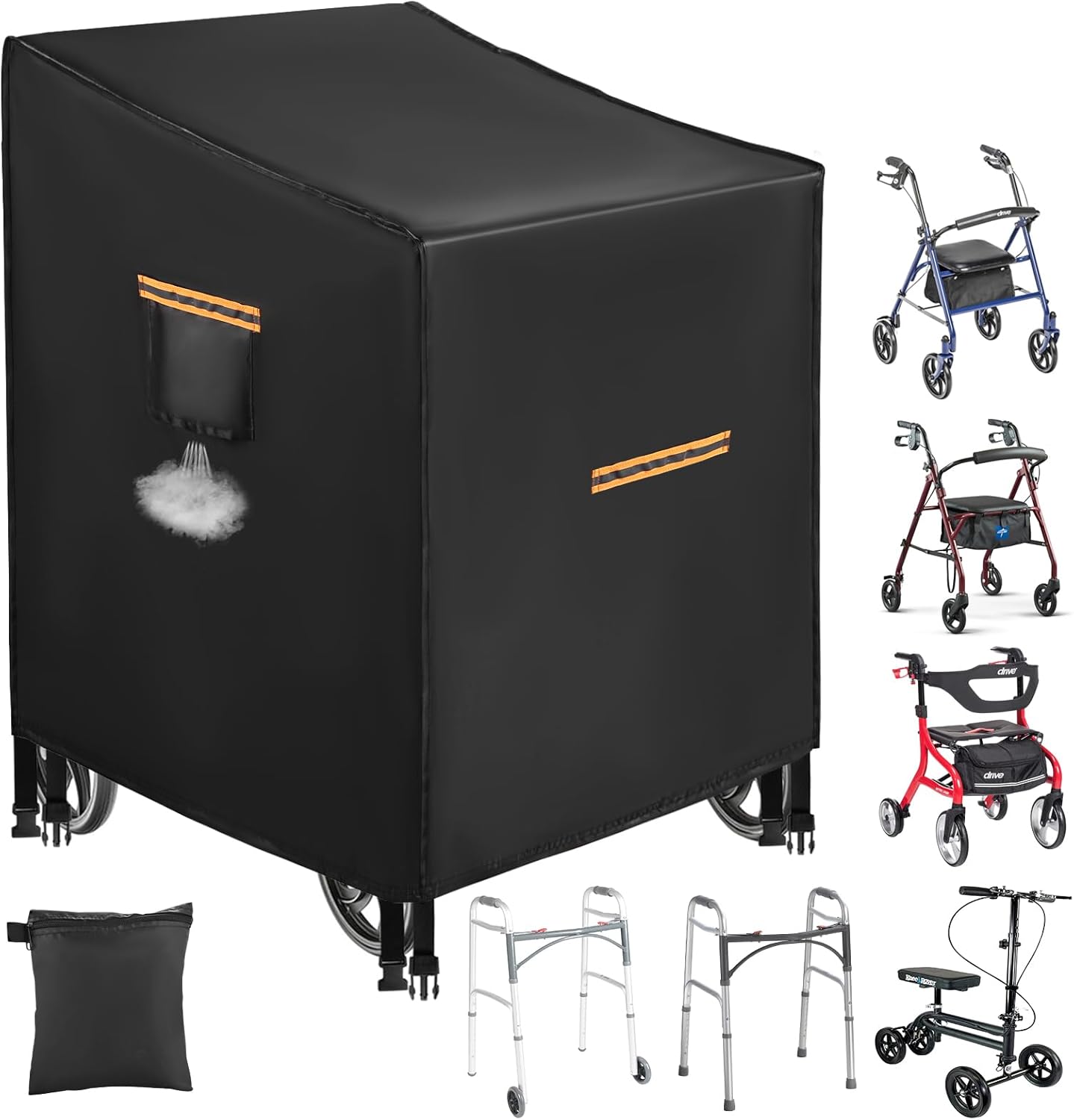 Walker Covers Waterproof，Heavy Duty 420D Cover for Rollator Walker,Universal Cover for Walker & Rollators with Wheels,Rollator Accessories with 4 Reflective Strips,4 Windproof Buckles,Air Vent