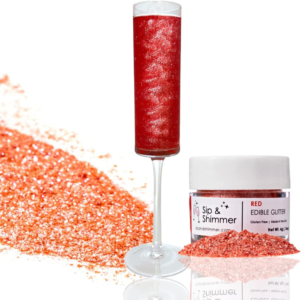 Edible Red Drink Glitter for Cocktails by Sip and Shimmer – Food Grade Shimmer Dust for Drinks, Champagne, Prosecco & Cocktails – Cocktail Glitter Powder – 25 Servings