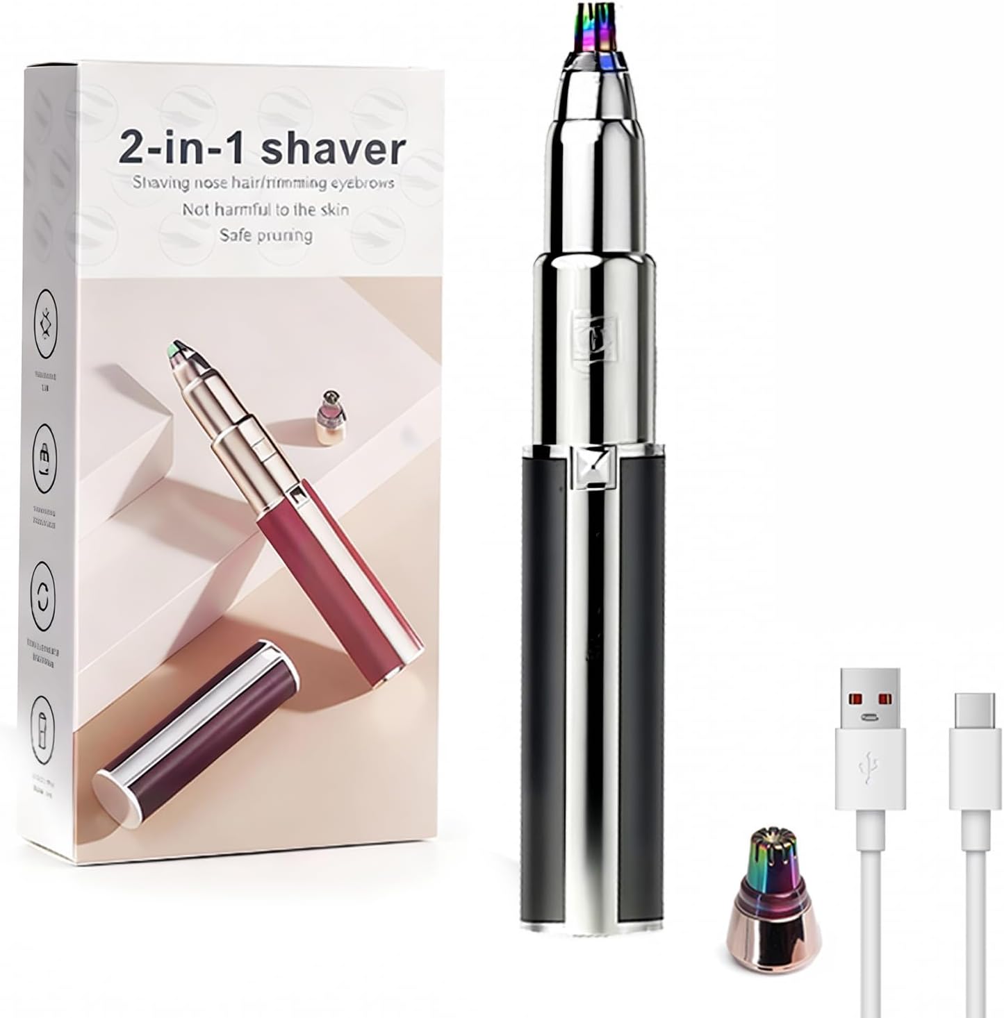 Womens Eyebrow Trimmer Rechargeable Upgraded 2-in-1 Portable Electric Eyebrow Trimmer & Nose Hair Remover Black Waterproof Eye Brow Razors Electric with USB Charging