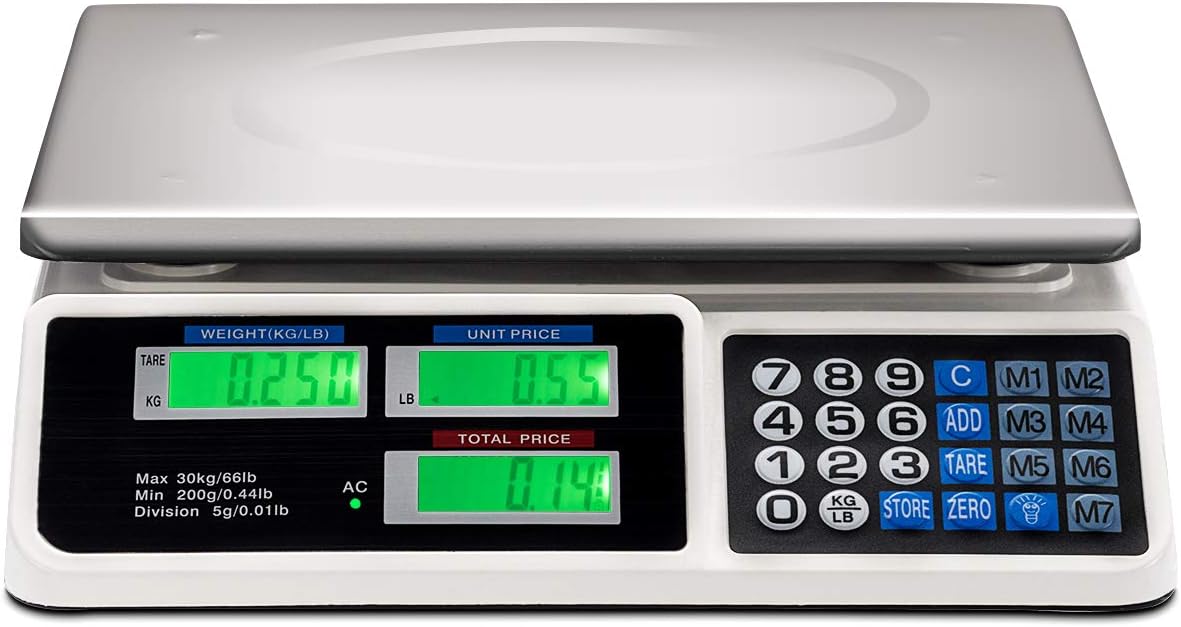 Safstar Electronic Price Computing Scale LCD Digital Commercial Food Meat Weighting Scale 66 Ib Capacity