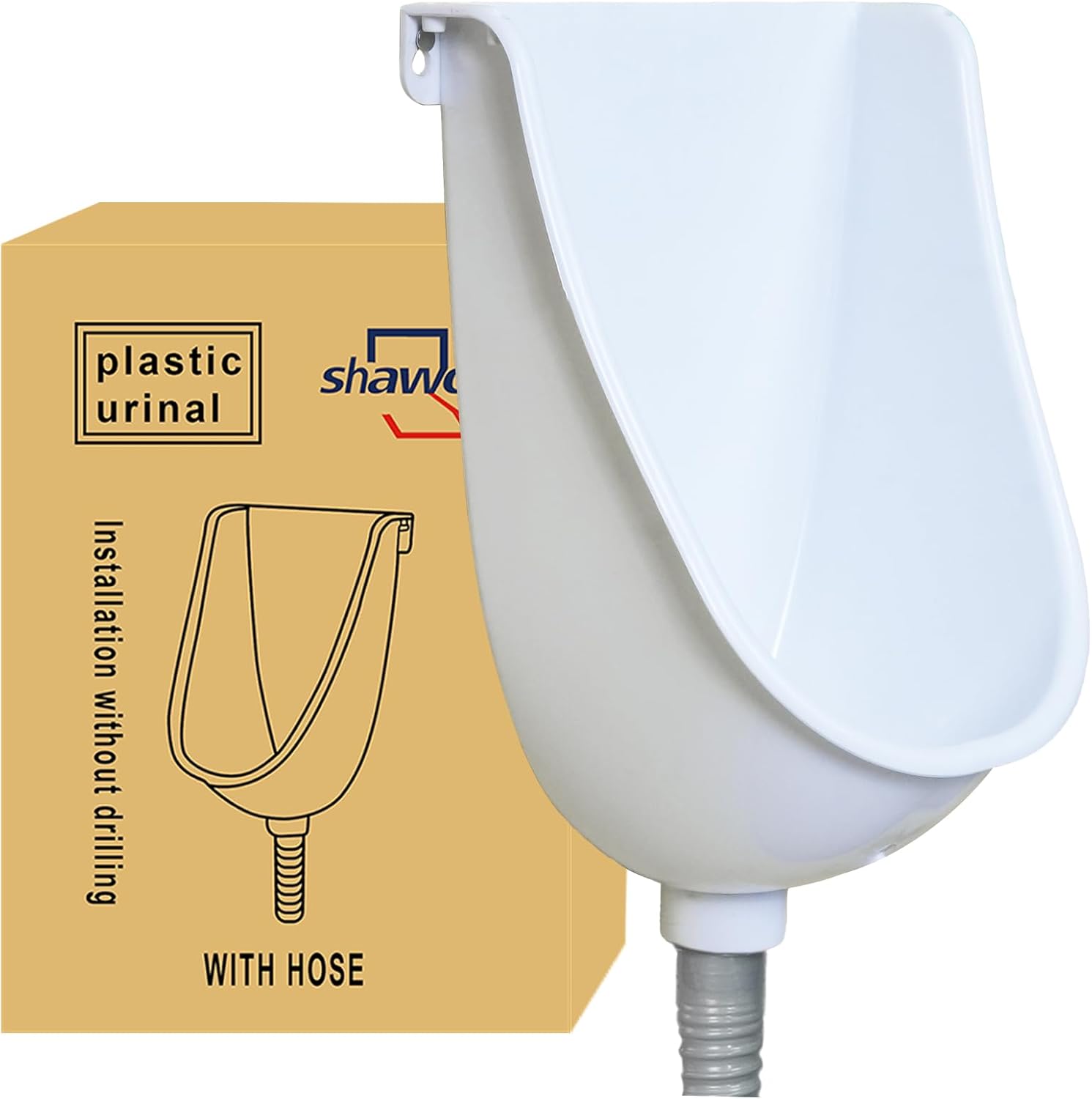 Waterless Urinal Garage Urinal for Men Plastic Urinals for Men Toilet Urine Diverter with Hose Outdoor Urinal Wall-Mounted Urinals For Men Bathroom, No-Drill Lnstallation Mens Urinal RVs (white)