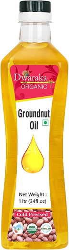 Dwaraka Organic - Cold Pressed Peanut Oil, 1L, 33 Fl Oz, Groundnut Oil, Healthy, Organic, Non GMO, All Natural