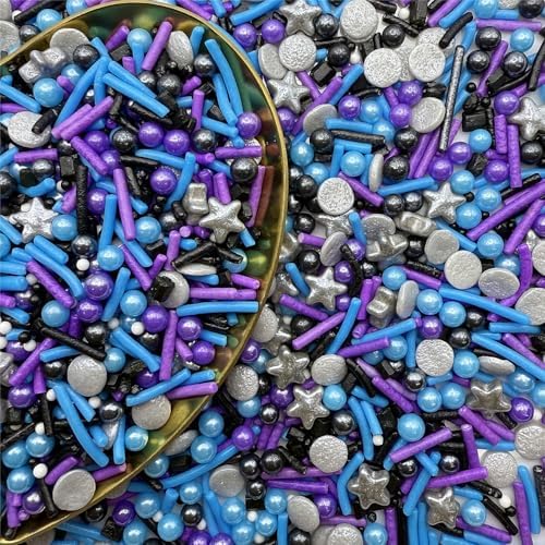 CandiJumpin Black Blue and Purple Pearl Sprinkles, Edible Pearls and Jimmies Mix Black Blue and Purple Sprinkles Crunchy Jimmies Edible Pearls for Cake Decorating Pearl Decoration for Baking Baby Shower Party Birthday Wedding Christmas Supplies 3 OZ