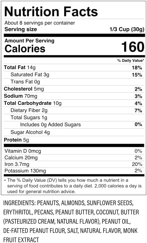 NuTrail Nut Granola, Peanut Butter, No Sugar Added, Gluten Free, Grain Free, Keto, Low Carb, Healthy Breakfast Cereal 8 oz. 1 Count