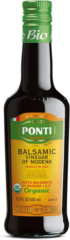 Ponti Organic Balsamic Vinegar of Modena 16.9oz (500ml) - Italian Gluten Free Vegan Dressing Vinaigrette with Concentrated Master Chef Wine Vinegar Low Carb Food Gifts Condiments Cooked Grape
