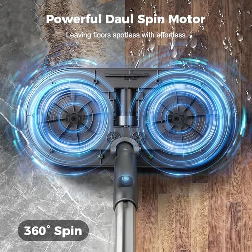 Cordless Electric Mop with Spray & Detachable Water Tank, Lightweight Electric Spin Mop with Headlights for Hardwood Tile Laminate Floors, Long-Lasting Battery, Self-Propelled Floor Cleaner