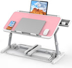 HETTHI Laptop Bed Tray Table, Adjustable Sturdy Laptop Stand for Bed with Premium Materials, Folding Portable Lap Desk with Drawer for Writing Working Reading Eating Couch Floor (Pink, 22.04"×12.2")