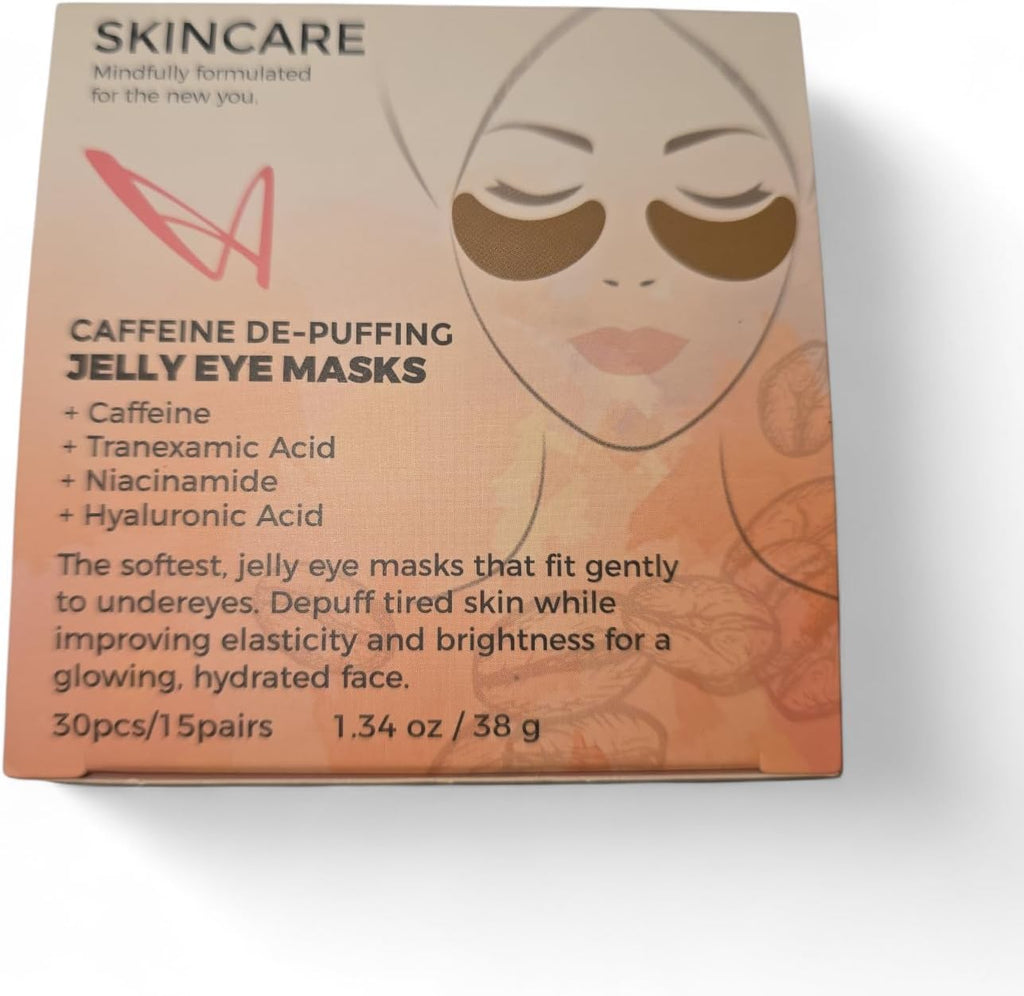 Caffeine De-Puffing Jelly Eye Masks with Tranexamic Acid, Niacinamide, Hyaluronic Acid, 30 Pieces, 1.34 oz