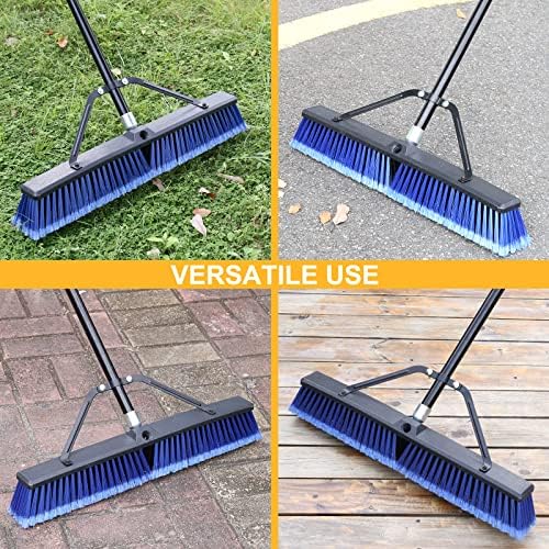 24 inches Push Broom Outdoor for Deck Driveway Garage Yard Patio Concrete Floor Cleaning-Blue-2 Pack