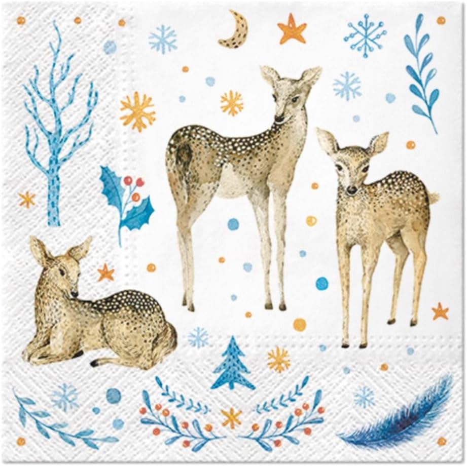 20-ct 6.5'x6.5' Christmas Paper Luncheon Decoupage Napkins, 3-Ply Servilletas Holiday Napkin for Art, Dinner and Party, Disposable Napkins Deer (Reindeer Family)