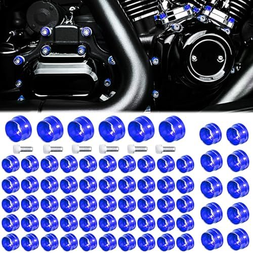 66X Motorcycle Engine Bolt Topper Caps Cover Compatible with for Harley Touring Road Street Glide Twin Cam (Blue)