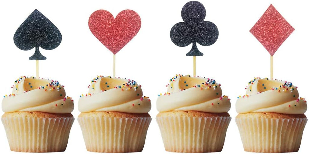 Morndew 24 PCS Casino Night Poker Cupcake Toppers for Las Vegas Theme Party Wedding Party Birthday Party Decorations