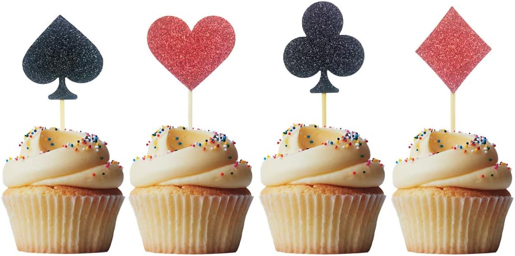 Morndew 24 PCS Casino Night Poker Cupcake Toppers for Las Vegas Theme Party Wedding Party Birthday Party Decorations