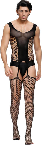 ohyeah Black Fishnet Bodystocking Lingerie for Men Onesie Bodysuit Sexy Underwear Male Lingerie Fits XS-XXL