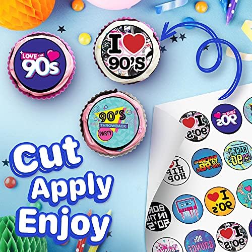 30 x Edible Cupcake Toppers Themed of 90s Party Collection of Edible Cake Decorations | Uncut Edible on Wafer Sheet